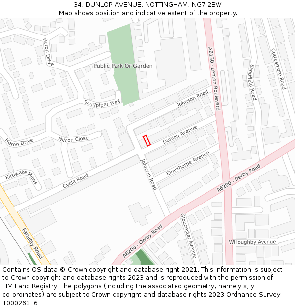 34, DUNLOP AVENUE, NOTTINGHAM, NG7 2BW: Location map and indicative extent of plot