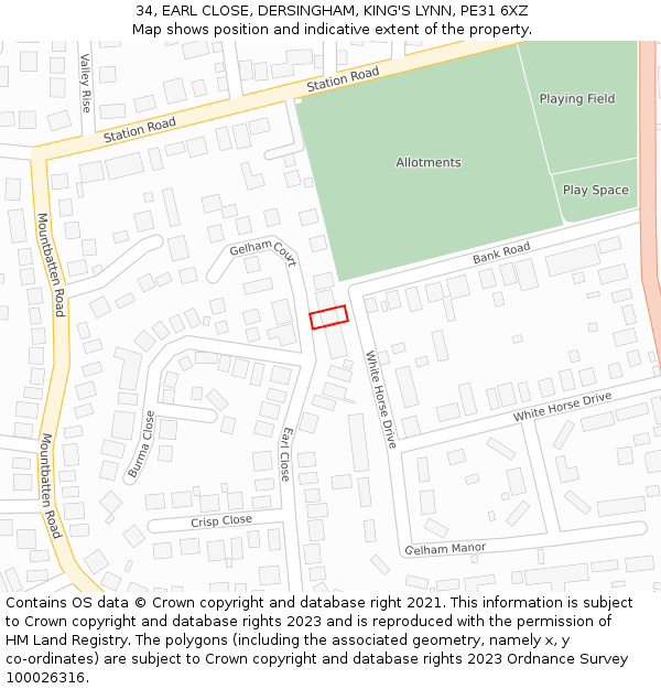 34, EARL CLOSE, DERSINGHAM, KING'S LYNN, PE31 6XZ: Location map and indicative extent of plot