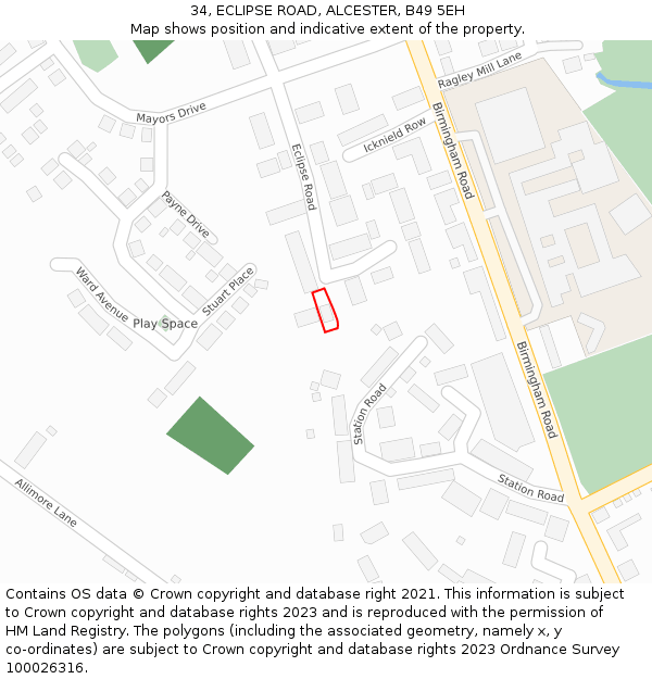 34, ECLIPSE ROAD, ALCESTER, B49 5EH: Location map and indicative extent of plot
