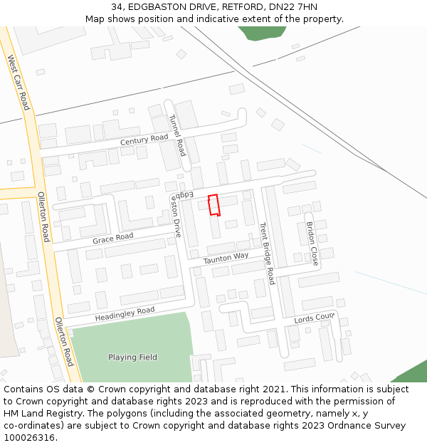 34, EDGBASTON DRIVE, RETFORD, DN22 7HN: Location map and indicative extent of plot
