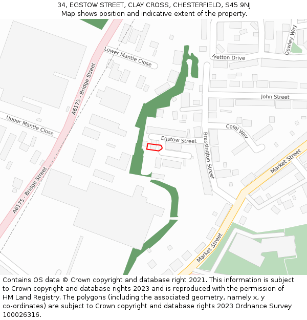 34, EGSTOW STREET, CLAY CROSS, CHESTERFIELD, S45 9NJ: Location map and indicative extent of plot