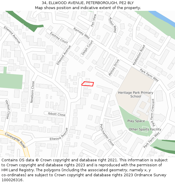 34, ELLWOOD AVENUE, PETERBOROUGH, PE2 8LY: Location map and indicative extent of plot