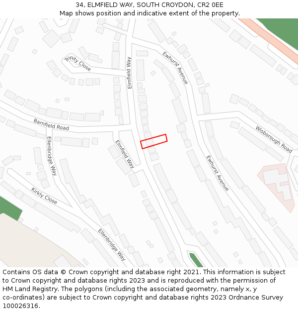 34, ELMFIELD WAY, SOUTH CROYDON, CR2 0EE: Location map and indicative extent of plot