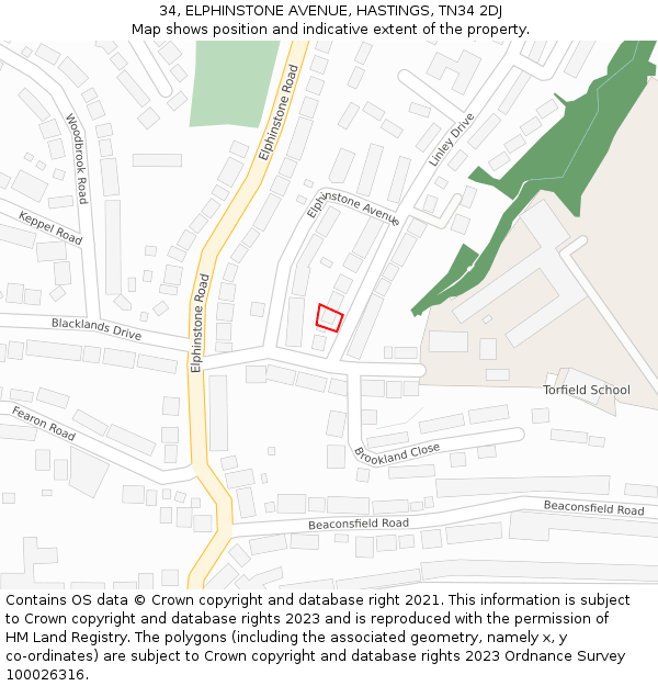 34, ELPHINSTONE AVENUE, HASTINGS, TN34 2DJ: Location map and indicative extent of plot