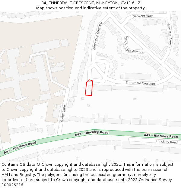 34, ENNERDALE CRESCENT, NUNEATON, CV11 6HZ: Location map and indicative extent of plot
