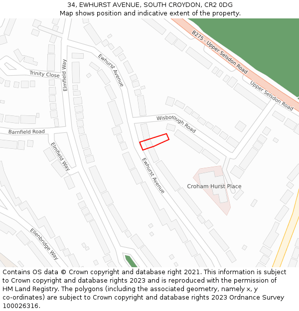 34, EWHURST AVENUE, SOUTH CROYDON, CR2 0DG: Location map and indicative extent of plot