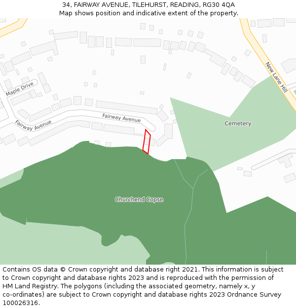 34, FAIRWAY AVENUE, TILEHURST, READING, RG30 4QA: Location map and indicative extent of plot