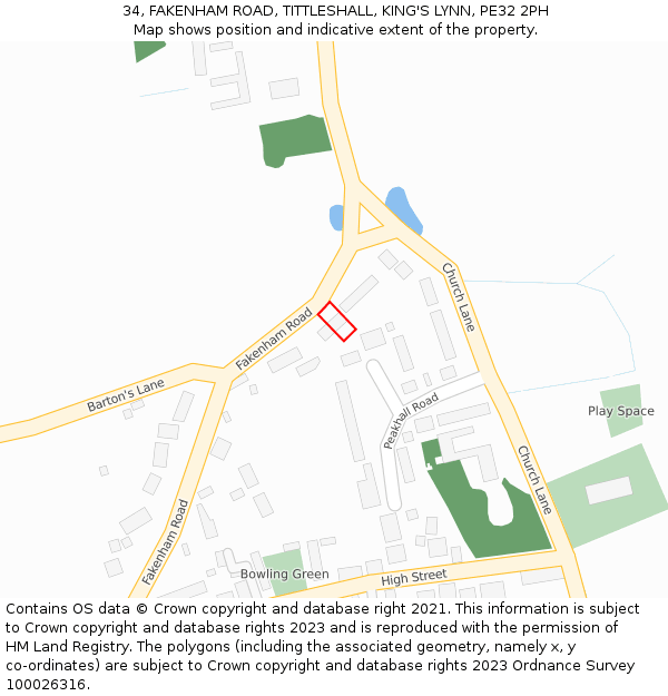 34, FAKENHAM ROAD, TITTLESHALL, KING'S LYNN, PE32 2PH: Location map and indicative extent of plot