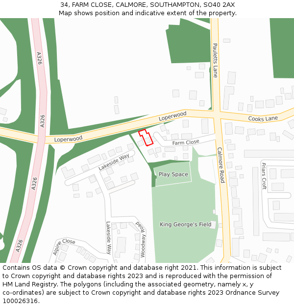 34, FARM CLOSE, CALMORE, SOUTHAMPTON, SO40 2AX: Location map and indicative extent of plot