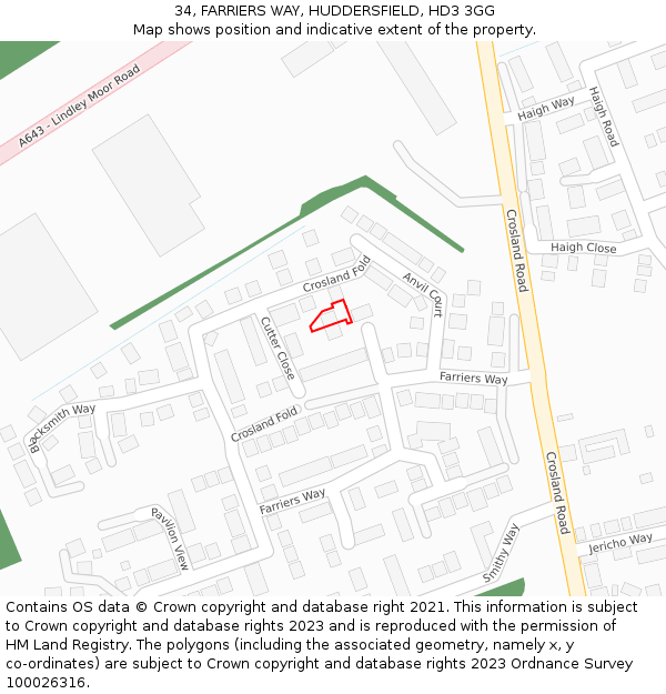 34, FARRIERS WAY, HUDDERSFIELD, HD3 3GG: Location map and indicative extent of plot