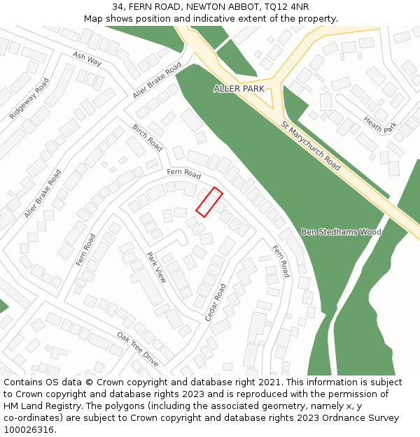 34, FERN ROAD, NEWTON ABBOT, TQ12 4NR: Location map and indicative extent of plot