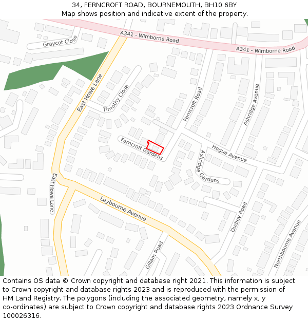 34, FERNCROFT ROAD, BOURNEMOUTH, BH10 6BY: Location map and indicative extent of plot