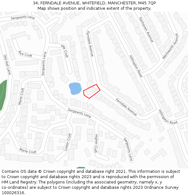 34, FERNDALE AVENUE, WHITEFIELD, MANCHESTER, M45 7QP: Location map and indicative extent of plot