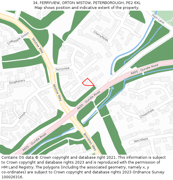 34, FERRYVIEW, ORTON WISTOW, PETERBOROUGH, PE2 6XL: Location map and indicative extent of plot
