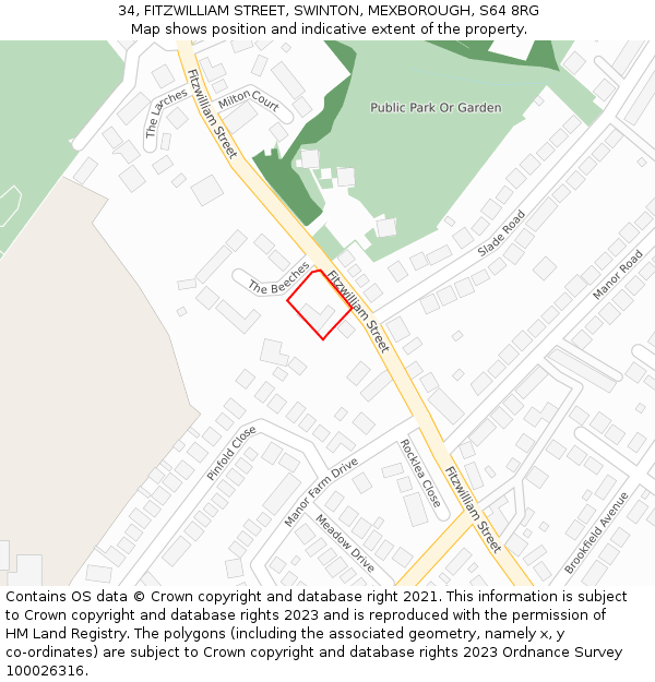 34, FITZWILLIAM STREET, SWINTON, MEXBOROUGH, S64 8RG: Location map and indicative extent of plot