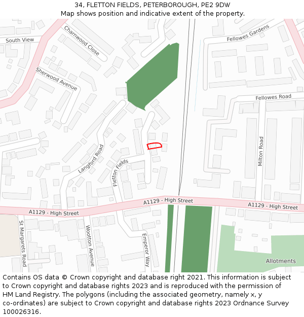 34, FLETTON FIELDS, PETERBOROUGH, PE2 9DW: Location map and indicative extent of plot