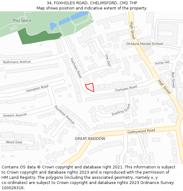 34, FOXHOLES ROAD, CHELMSFORD, CM2 7HP: Location map and indicative extent of plot
