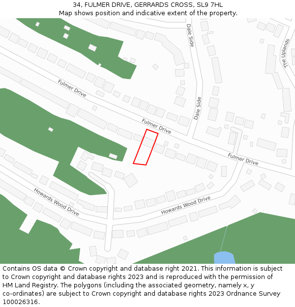 34, FULMER DRIVE, GERRARDS CROSS, SL9 7HL: Location map and indicative extent of plot
