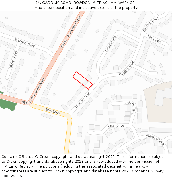 34, GADDUM ROAD, BOWDON, ALTRINCHAM, WA14 3PH: Location map and indicative extent of plot