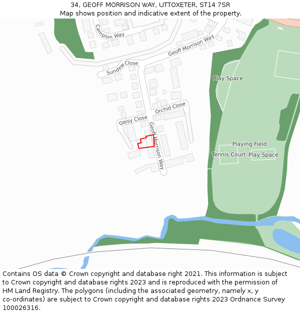 34, GEOFF MORRISON WAY, UTTOXETER, ST14 7SR: Location map and indicative extent of plot