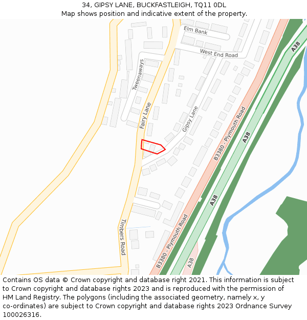 34, GIPSY LANE, BUCKFASTLEIGH, TQ11 0DL: Location map and indicative extent of plot