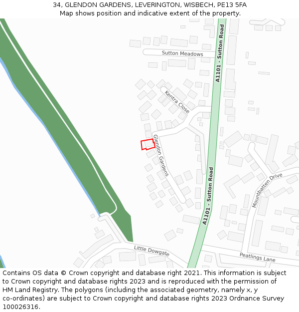 34, GLENDON GARDENS, LEVERINGTON, WISBECH, PE13 5FA: Location map and indicative extent of plot