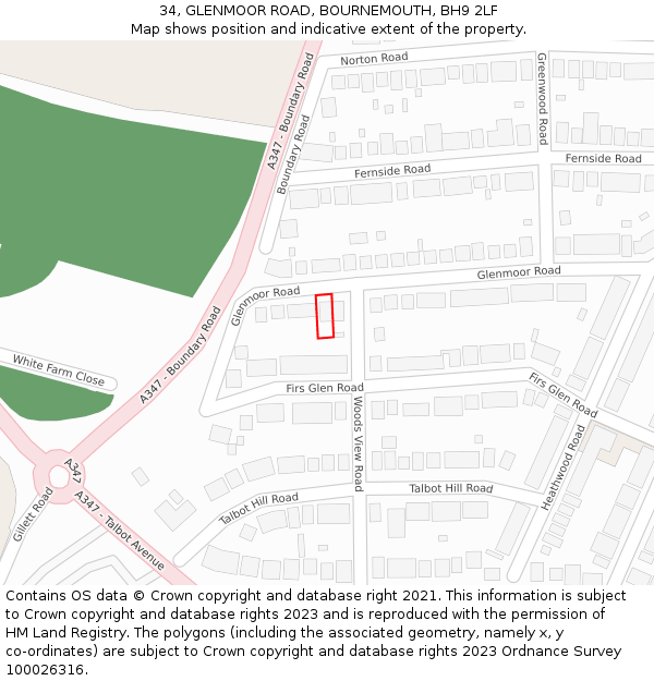 34, GLENMOOR ROAD, BOURNEMOUTH, BH9 2LF: Location map and indicative extent of plot