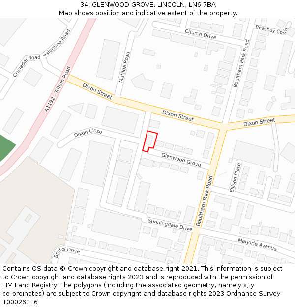 34, GLENWOOD GROVE, LINCOLN, LN6 7BA: Location map and indicative extent of plot