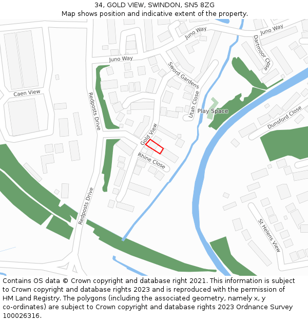 34, GOLD VIEW, SWINDON, SN5 8ZG: Location map and indicative extent of plot