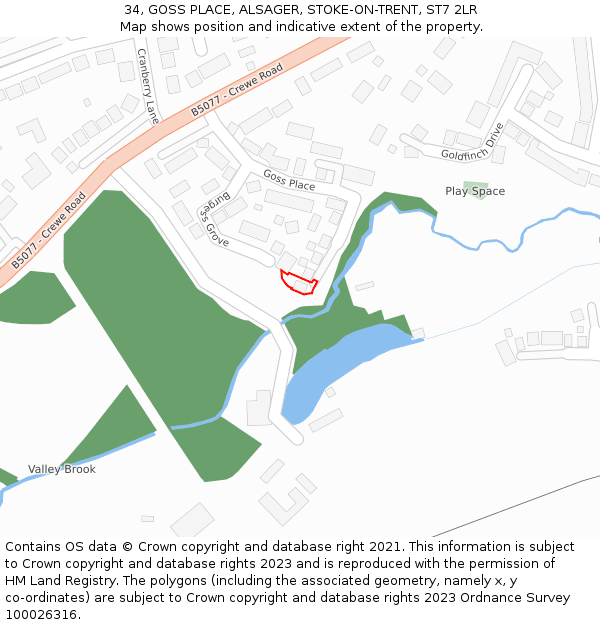 34, GOSS PLACE, ALSAGER, STOKE-ON-TRENT, ST7 2LR: Location map and indicative extent of plot