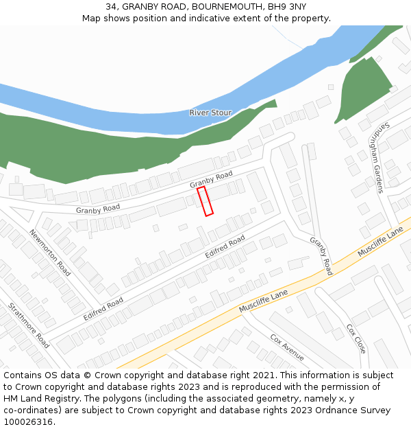34, GRANBY ROAD, BOURNEMOUTH, BH9 3NY: Location map and indicative extent of plot