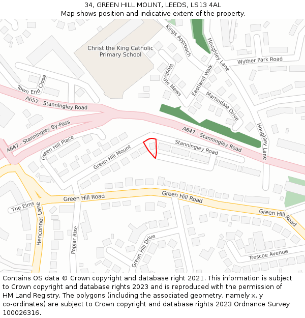 34, GREEN HILL MOUNT, LEEDS, LS13 4AL: Location map and indicative extent of plot