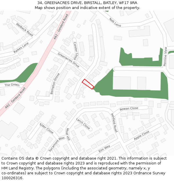 34, GREENACRES DRIVE, BIRSTALL, BATLEY, WF17 9RA: Location map and indicative extent of plot
