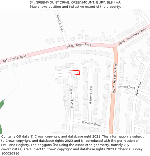 34, GREENMOUNT DRIVE, GREENMOUNT, BURY, BL8 4HA: Location map and indicative extent of plot