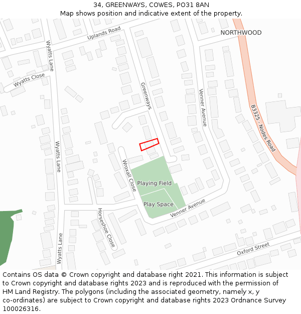 34, GREENWAYS, COWES, PO31 8AN: Location map and indicative extent of plot