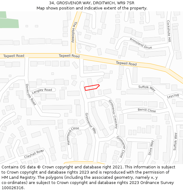 34, GROSVENOR WAY, DROITWICH, WR9 7SR: Location map and indicative extent of plot