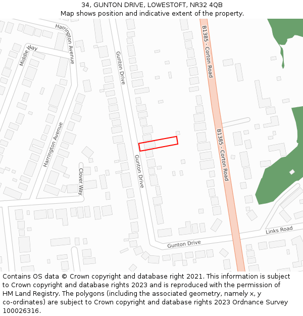 34, GUNTON DRIVE, LOWESTOFT, NR32 4QB: Location map and indicative extent of plot