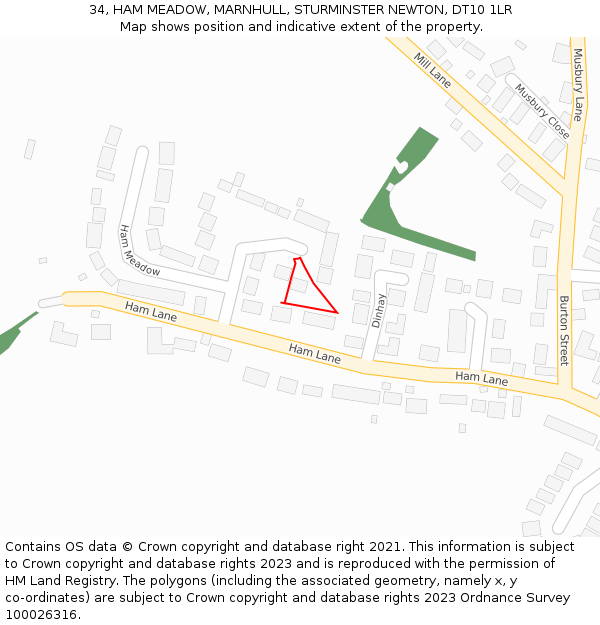 34, HAM MEADOW, MARNHULL, STURMINSTER NEWTON, DT10 1LR: Location map and indicative extent of plot