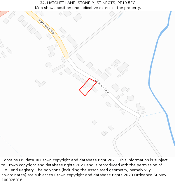34, HATCHET LANE, STONELY, ST NEOTS, PE19 5EG: Location map and indicative extent of plot