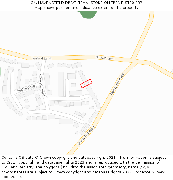34, HAVENSFIELD DRIVE, TEAN, STOKE-ON-TRENT, ST10 4RR: Location map and indicative extent of plot