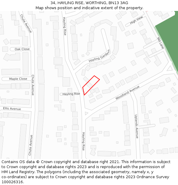 34, HAYLING RISE, WORTHING, BN13 3AG: Location map and indicative extent of plot