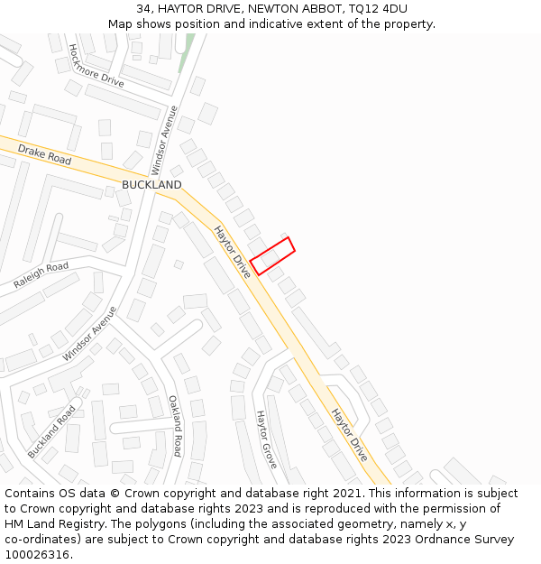 34, HAYTOR DRIVE, NEWTON ABBOT, TQ12 4DU: Location map and indicative extent of plot