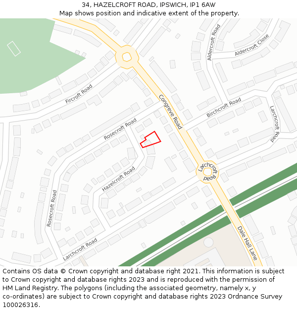 34, HAZELCROFT ROAD, IPSWICH, IP1 6AW: Location map and indicative extent of plot