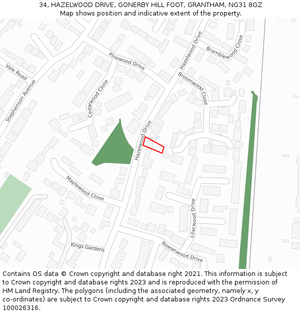 34, HAZELWOOD DRIVE, GONERBY HILL FOOT, GRANTHAM, NG31 8GZ: Location map and indicative extent of plot