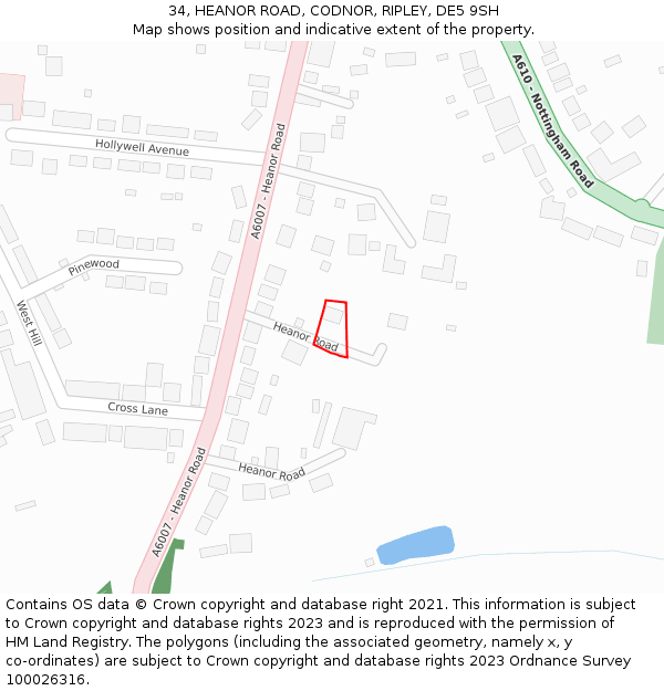 34, HEANOR ROAD, CODNOR, RIPLEY, DE5 9SH: Location map and indicative extent of plot