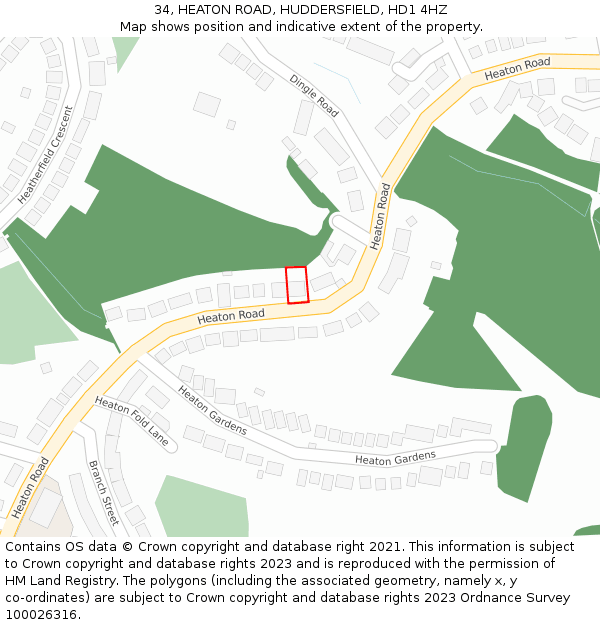 34, HEATON ROAD, HUDDERSFIELD, HD1 4HZ: Location map and indicative extent of plot