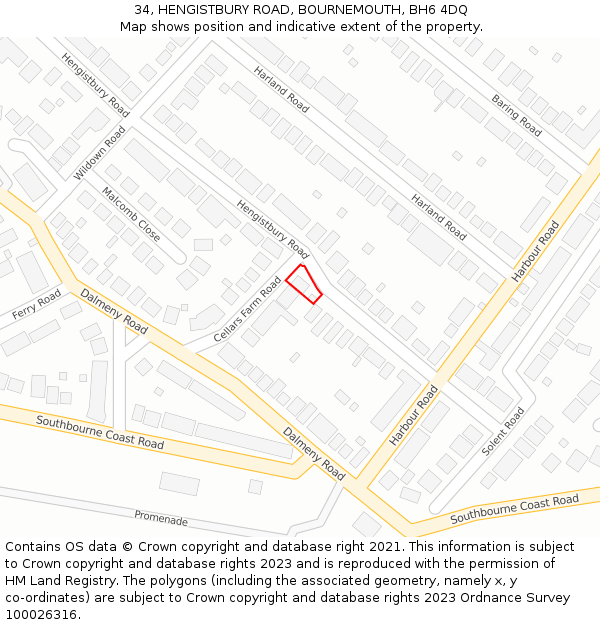 34, HENGISTBURY ROAD, BOURNEMOUTH, BH6 4DQ: Location map and indicative extent of plot