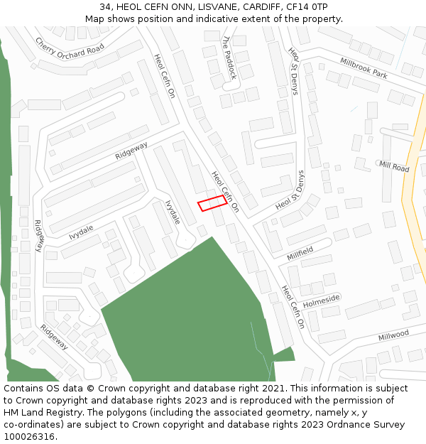 34, HEOL CEFN ONN, LISVANE, CARDIFF, CF14 0TP: Location map and indicative extent of plot