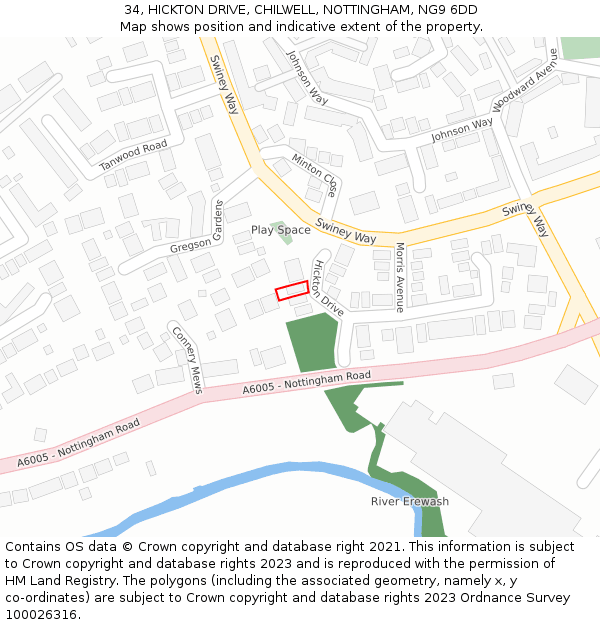 34, HICKTON DRIVE, CHILWELL, NOTTINGHAM, NG9 6DD: Location map and indicative extent of plot