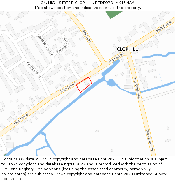 34, HIGH STREET, CLOPHILL, BEDFORD, MK45 4AA: Location map and indicative extent of plot